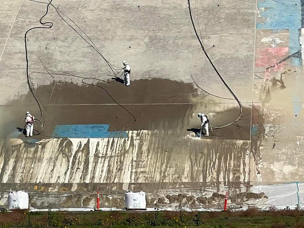 removing lead-based paints for Bicentennial Mural
