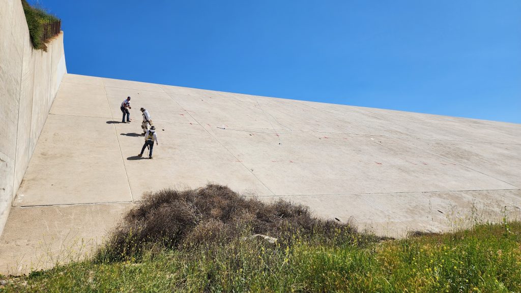 Prado Dam's blank canvas on April 3, 2023, the start of our repainting journey